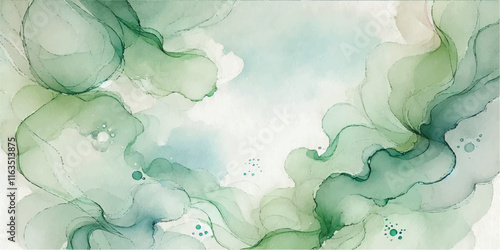 Soft Abstract Watercolor Background with Green and Peach Tones