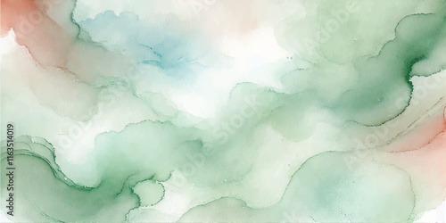 Soft Abstract Watercolor Background with Green and Peach Tones