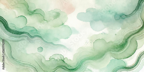 Soft Abstract Watercolor Background with Green and Peach Tones