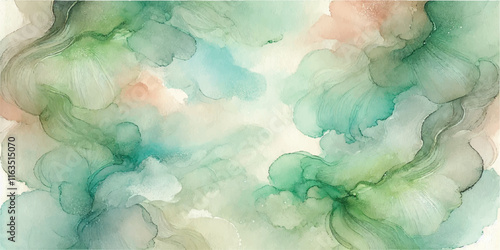 Soft Abstract Watercolor Background with Green and Peach Tones