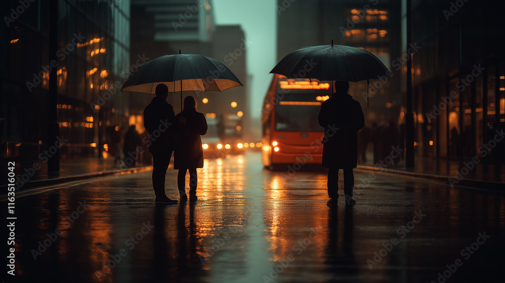 Obraz premium People with umbrellas in the rain.