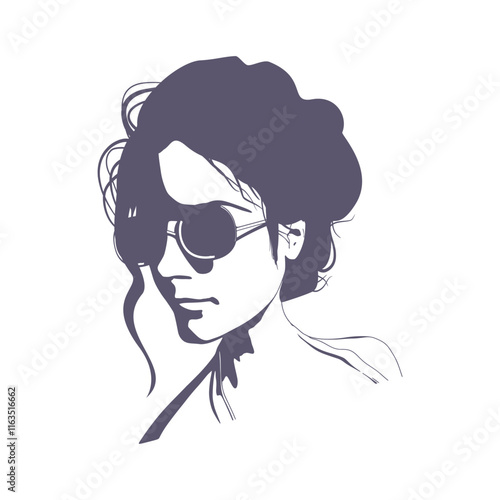 Silhouette of a female head. Beauty and fashion. Elegant silhouette of a woman wearing sunglasses