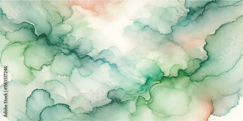 Natural green hand painted watercolor texture background