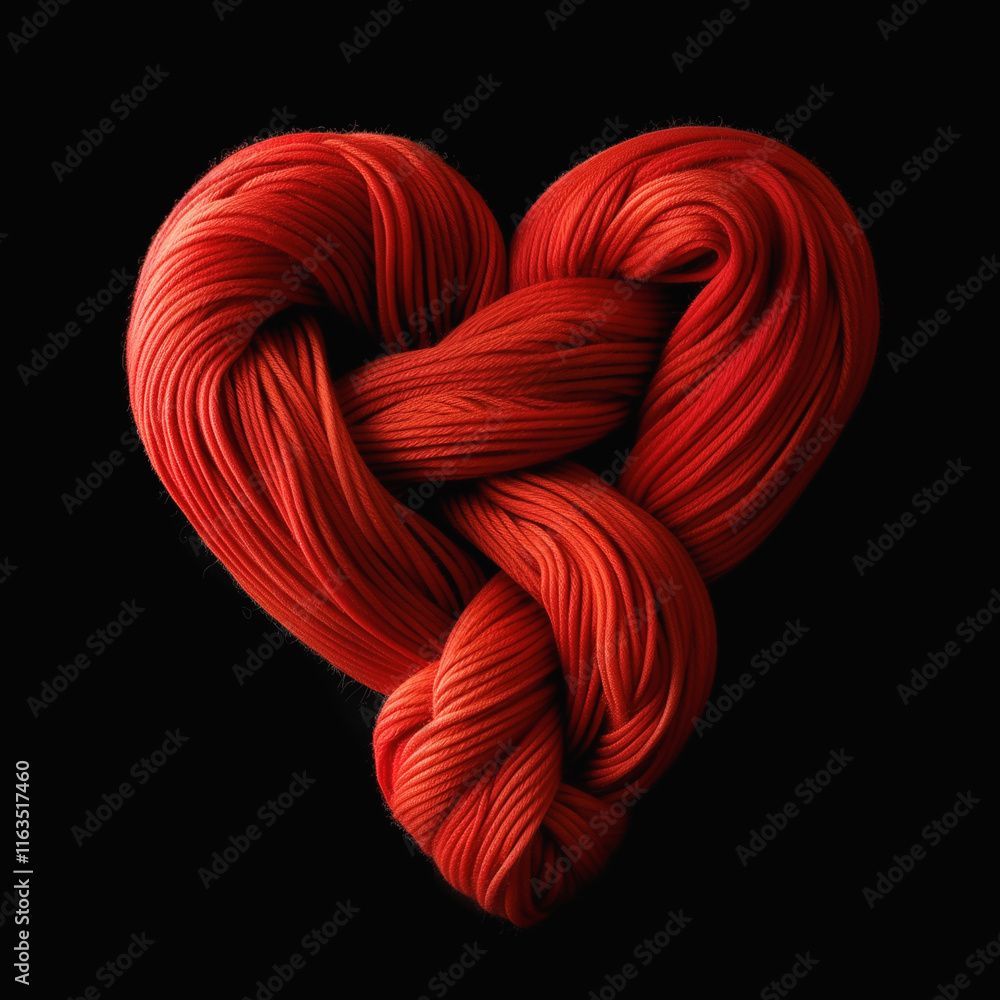 heart made of red wool threads on a black background heart made of red wool threads on a black background