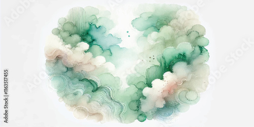 Natural green hand painted watercolor texture background