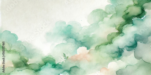 Natural green hand painted watercolor texture background