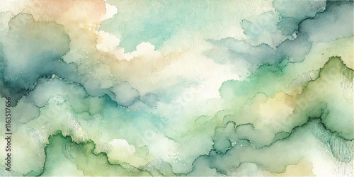 Natural green hand painted watercolor texture background