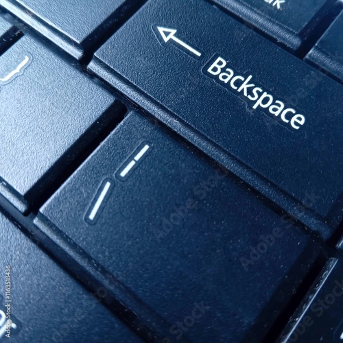 detail. Close up of the backspace key on the keyboard laptop. Delete key photo