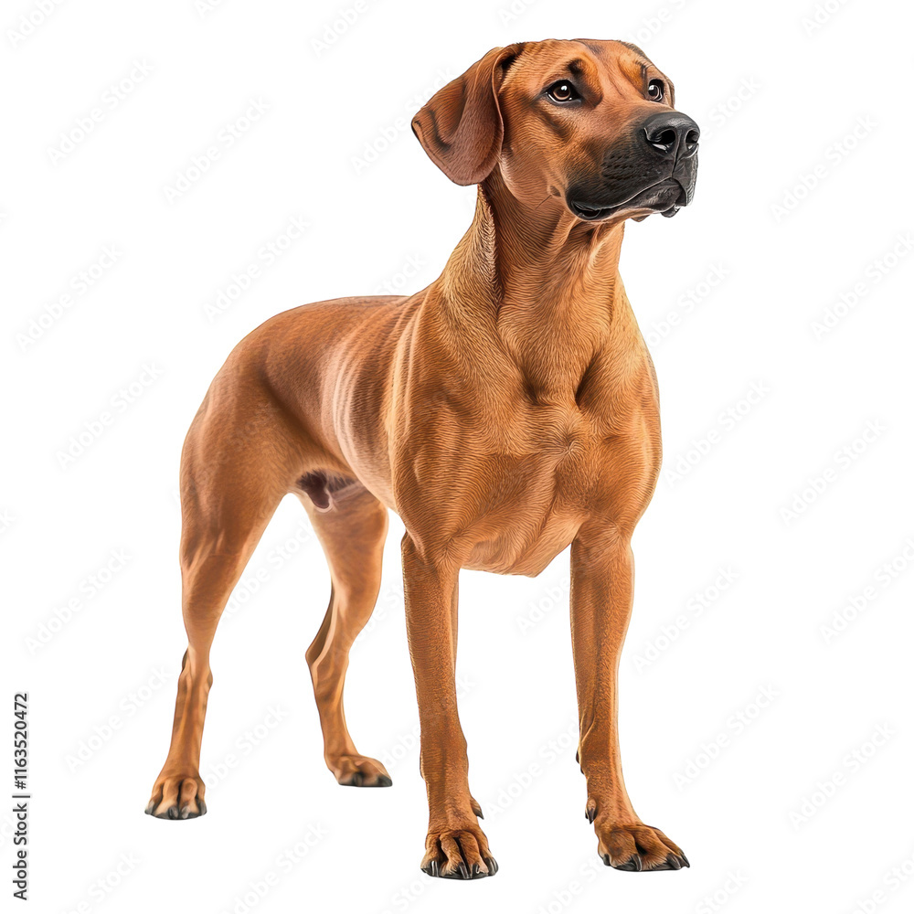 Young Rhodesian Ridgeback Dog Standing Isolated on a White Background for Use in Pet Advertisements, Magazines, and Online Content Transparent background Young Rhodesian Ridgeback Dog Standing Isolated on a White Background for Use in Pet Advertisements, Magazines, and Online Content Transparent background