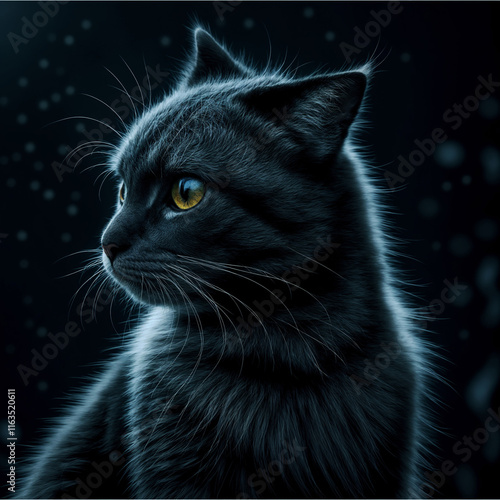 Beautiful black cat with brown eyes