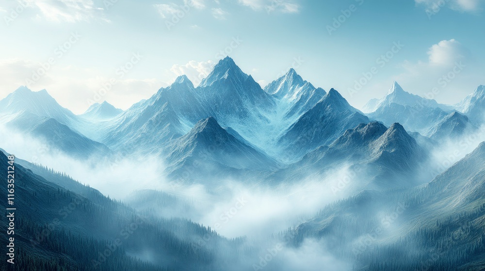 Misty Mountain Majesty A Breathtaking Panoramic View of a Majestic Mountain Range Misty Mountain Majesty A Breathtaking Panoramic View of a Majestic Mountain Range