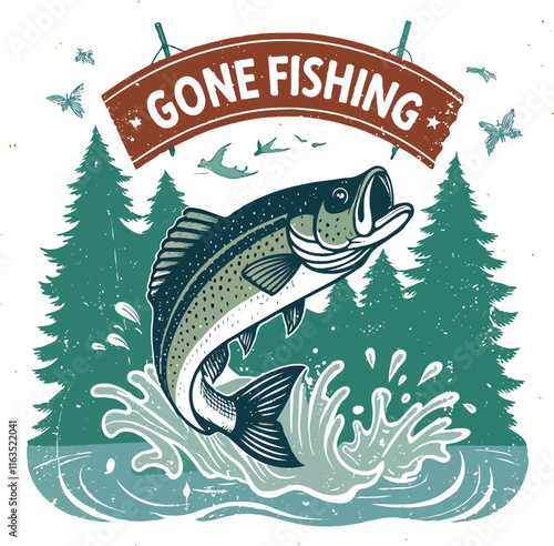 Fishing t-shirt design, Fishing vintage t-shirt , vintage fishing t-shirt graphic illustration, Fishing vector 
