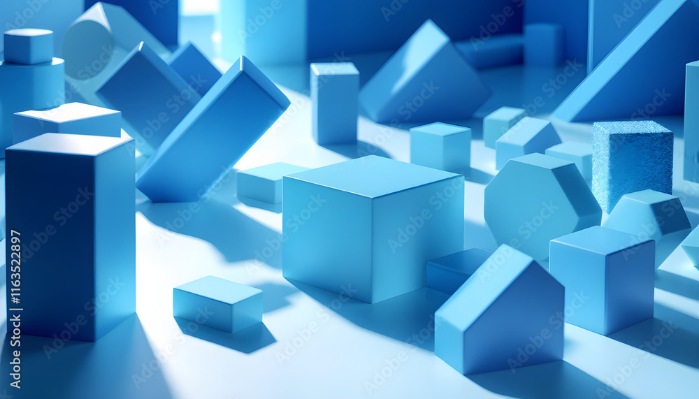 Serene Blue Geometric Forms: A Minimalist 3D Composition Serene Blue Geometric Forms: A Minimalist 3D Composition