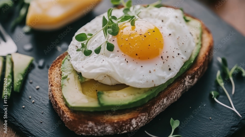 Delicious Avocado Toast with Poached Egg and Microgreens