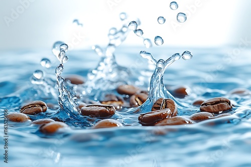 Coffee Beans Splashing in Clear Water photo