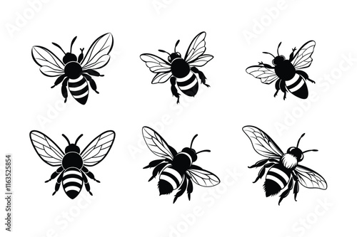 Bumblebee (Bombus) silhouette design, labeled linocut vector illustration.