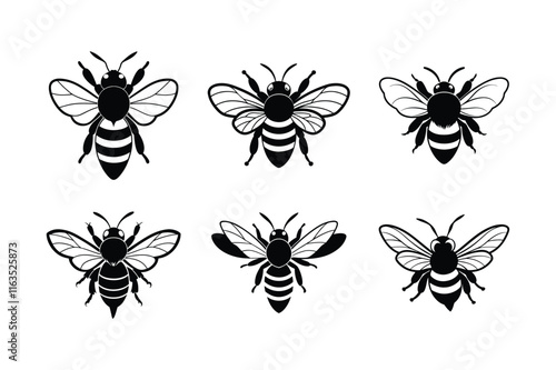 Bumblebee (Bombus) silhouette design, labeled linocut vector illustration.