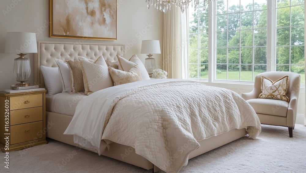 Fototapeta premium Elegant Beige Bedroom Interior Design