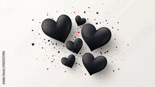 Happy Valentine's Day banner. Valentine's Day greeting card template with typography text Happy Valentine`s Day and heart symbols in black color on a white background. Vector illustration.