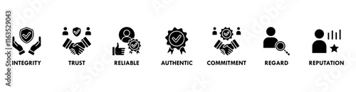 Credibility banner web icon vector illustration concept with icon of integrity, trust, reliable, authentic, commitment, regard, and reputation