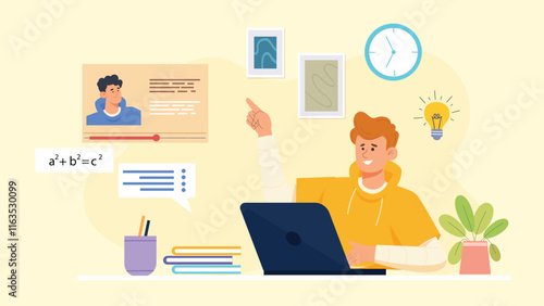 A vibrant design showcasing digital learning experiences, featuring online courses, virtual tools, and interactive elements.