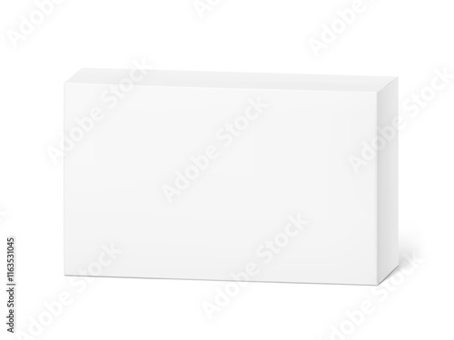Realistic white closed paperboard box mockup. Vector illustration isolated on white background. Taking your 2D designs into 3D. Can be use for medicine, food, cosmetic and other. EPS10.