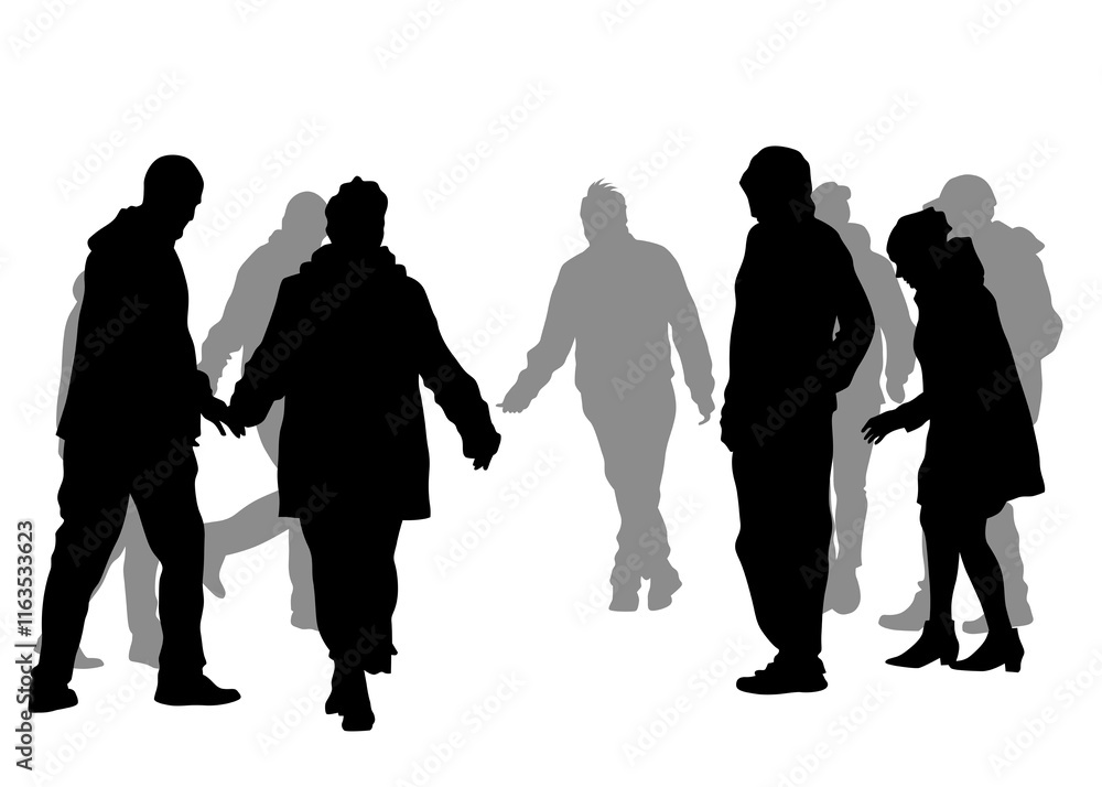 Big crowds dancing people walking on white background Big crowds dancing people walking on white background