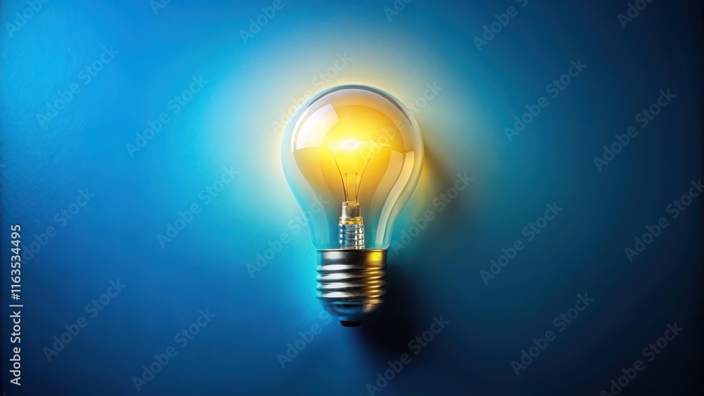 Illuminated Glass Bulb Glowing Brightly Against a Deep Blue Background Representing Innovation and New Ideas Illuminated Glass Bulb Glowing Brightly Against a Deep Blue Background Representing Innovation and New Ideas