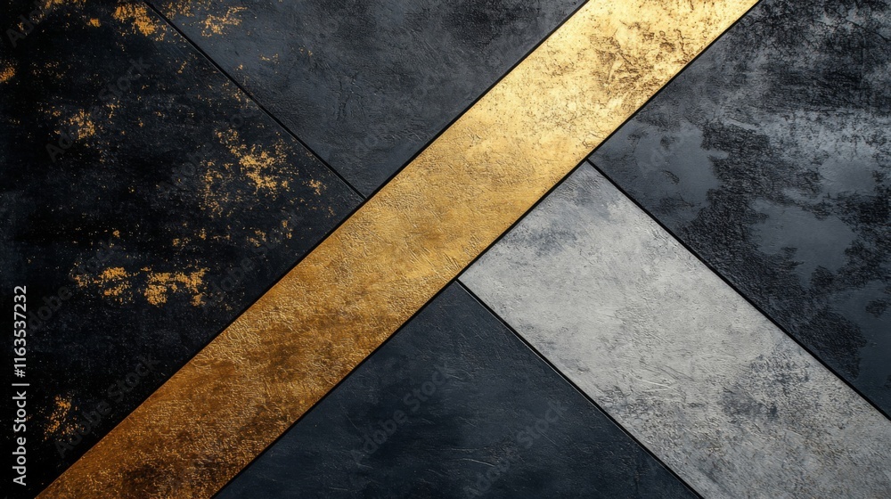Fototapeta premium Abstract Gold Silver Black Textured Diagonal Pattern