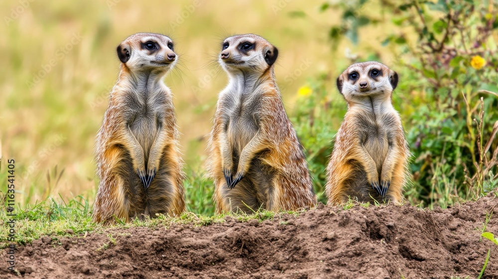 Alert Meerkats Standing on a Hill at Golden Hour Alert Meerkats Standing on a Hill at Golden Hour