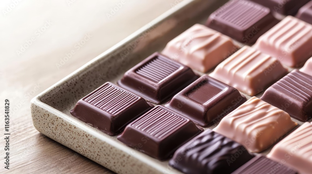 Pastel chocolates concept. Delicious variety of chocolates arranged neatly on a light wooden surface. Pastel chocolates concept. Delicious variety of chocolates arranged neatly on a light wooden surface.