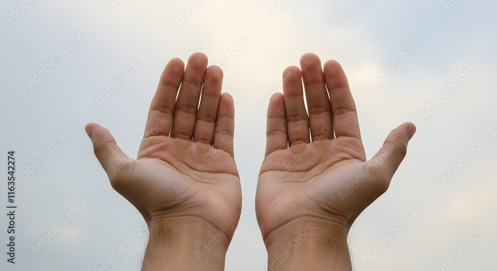 Human hands open palm up worship with faith in religion and belief in God on blessing background. Human hands open palm up worship with faith in religion and belief in God on blessing background.