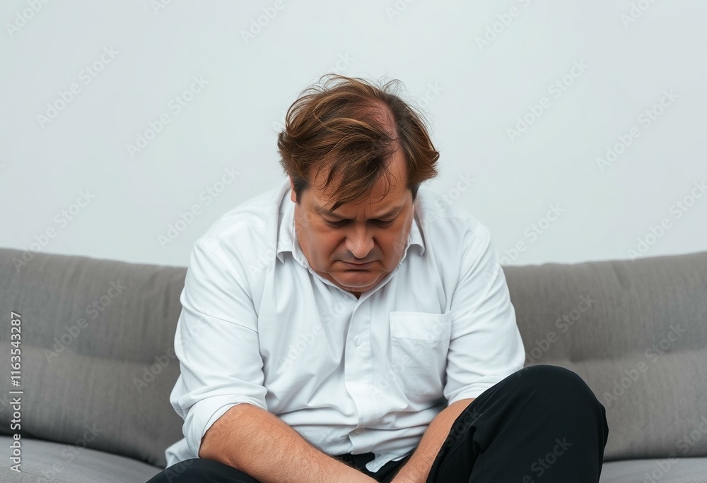 Overweight male portrait with a sad expression Overweight male portrait with a sad expression