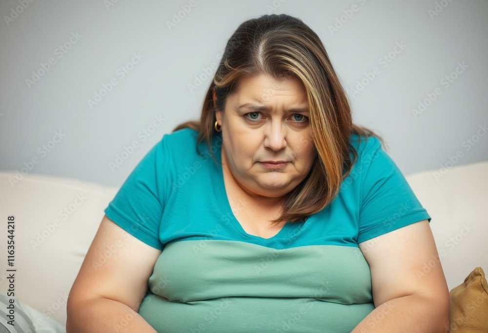 Sad female portrait with a weight issue Sad female portrait with a weight issue