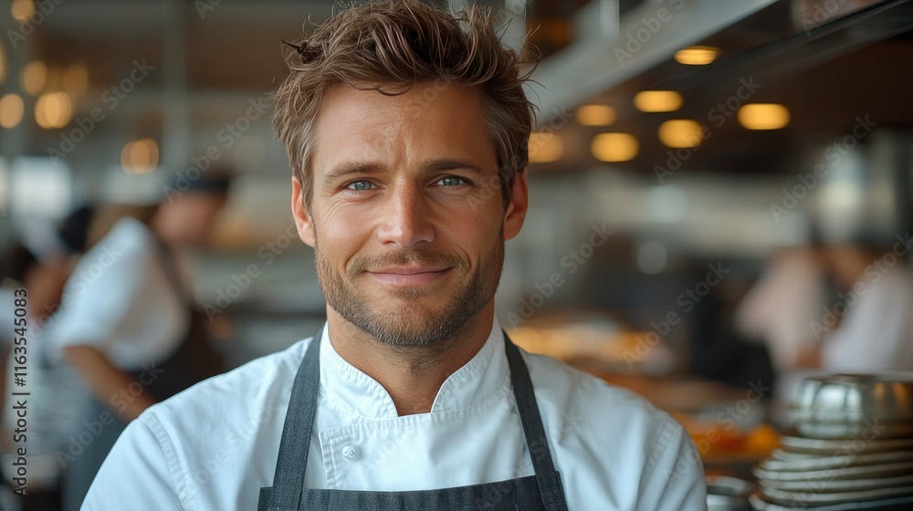 Fototapeta premium Handsome Male Chef in Restaurant Kitchen Portrait