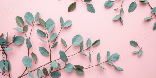 Wallpaper Mural Delicate Greenery Arranged on a Soft Pink Background, Forming a Natural and Elegant Frame Torontodigital.ca