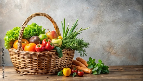 Fototapeta Naklejka Na Ścianę i Meble -  A bountiful harvest basket overflowing with vibrant fruits and vegetables, a picturesque display of nature's wholesome goodness