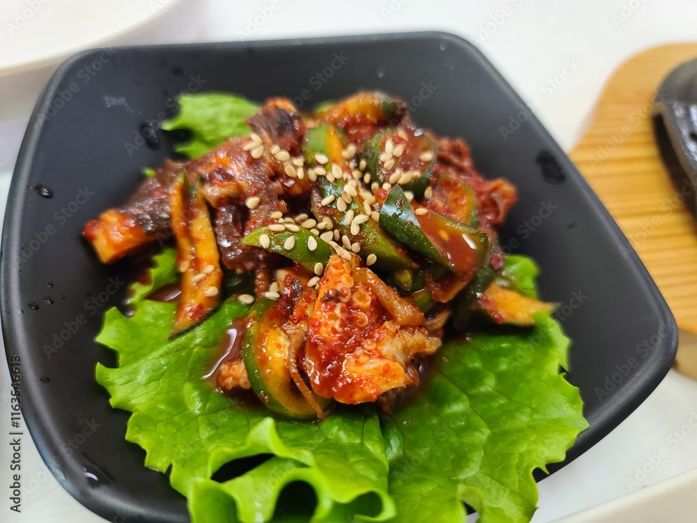 Fototapeta premium Spicy Stir fried Octopus. Korean food