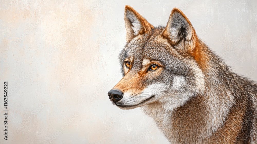 Obraz premium Detailed Portrait of a Realistic Wolf with Striking Features and Warm Colors