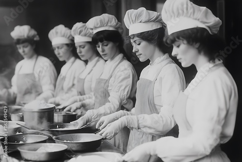 A Group of English Women Chefs Preparing Mouthwatering Dishes Together in a Modern Kitchen Isolated on Transparent. PNG. photo