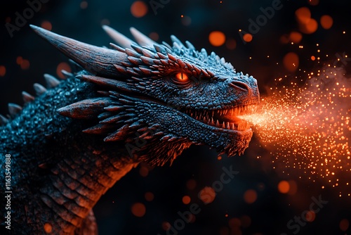 Majestic Dragon Breathing Fiery Breath In Darkness photo