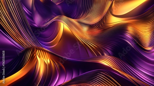 Abstract Golden and Purple Metallic Waves Digital Art: Luxurious Swirls of Color and Light photo