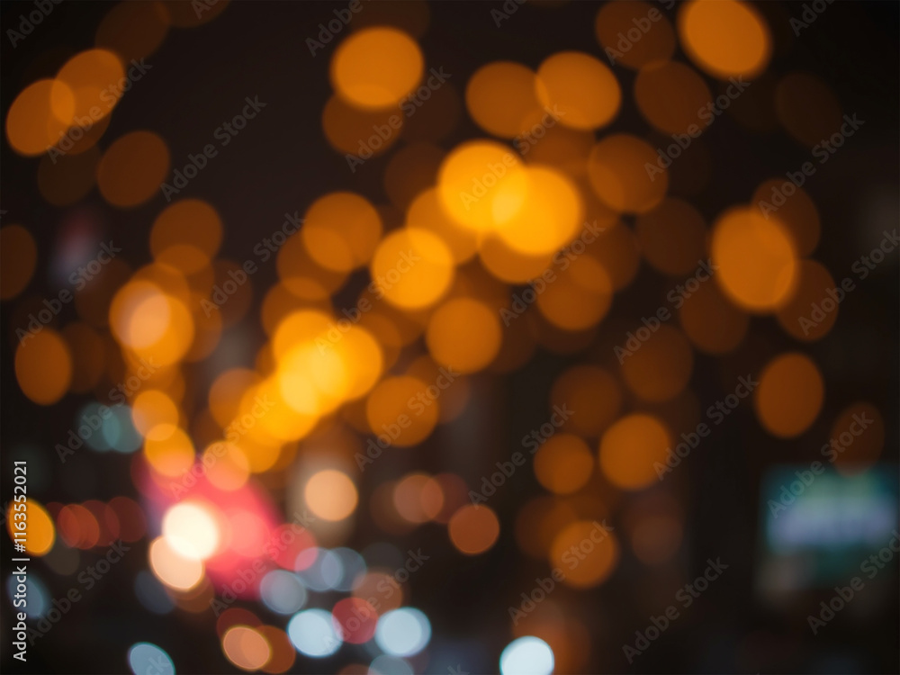 Fototapeta premium Golden Bokeh Lights in a Night Cityscape with a Warm Glow and Soft Focus. Generative AI