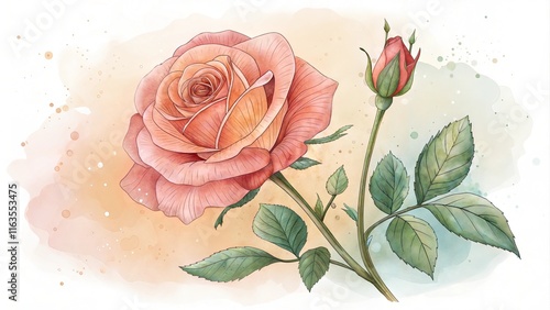 Watercolor rose vector omposition photo