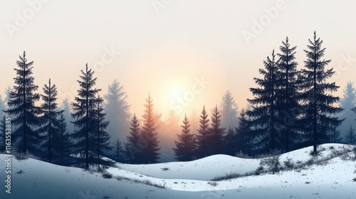 Wallpaper Mural A sparkling winter landscape with sunlit snowfields and tall pine trees, on transparent background Torontodigital.ca