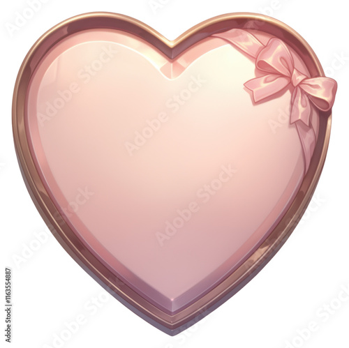 PNG A glossy pink heart-shaped frame adorned with a bow, perfect for displaying photos or artwork.