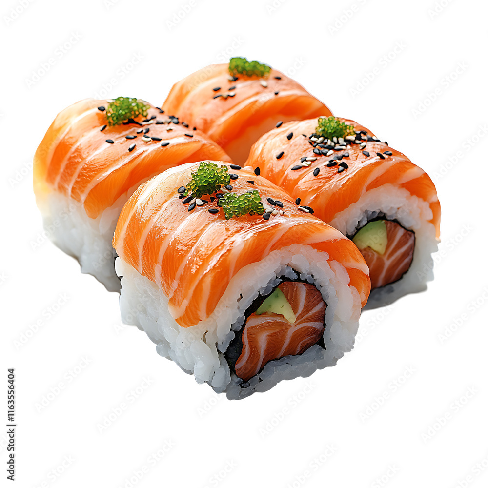 Delicious Salmon Sushi Rolls Transparent Background. Delicious Salmon Sushi Rolls Transparent Background.