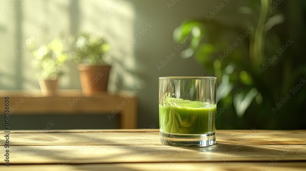 Matcha green tea served in a clear glass, placed on a wooden table with space for text, perfect for tea promotions. Matcha green tea served in a clear glass, placed on a wooden table with space for text, perfect for tea promotions.