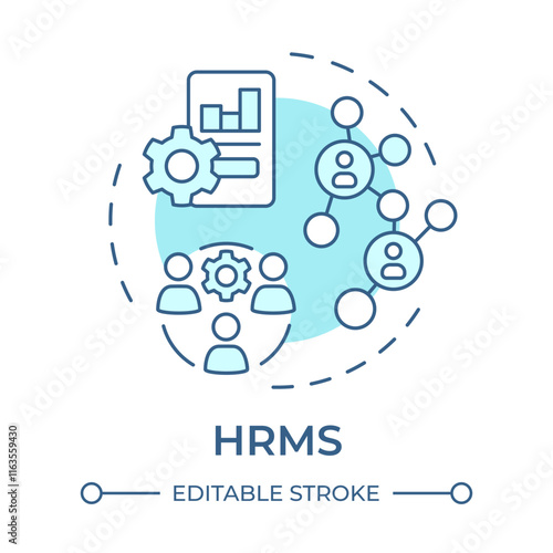 HRMS soft blue concept icon. Human resource management system. Technology of workforces control improvement. Round shape line illustration. Abstract idea. Graphic design. Easy to use in brochure