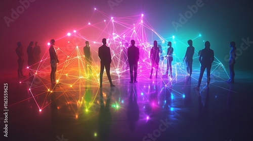Wallpaper Mural Diverse group of people connected by a network of glowing lines in a vibrant, colorful, illuminated space. Torontodigital.ca